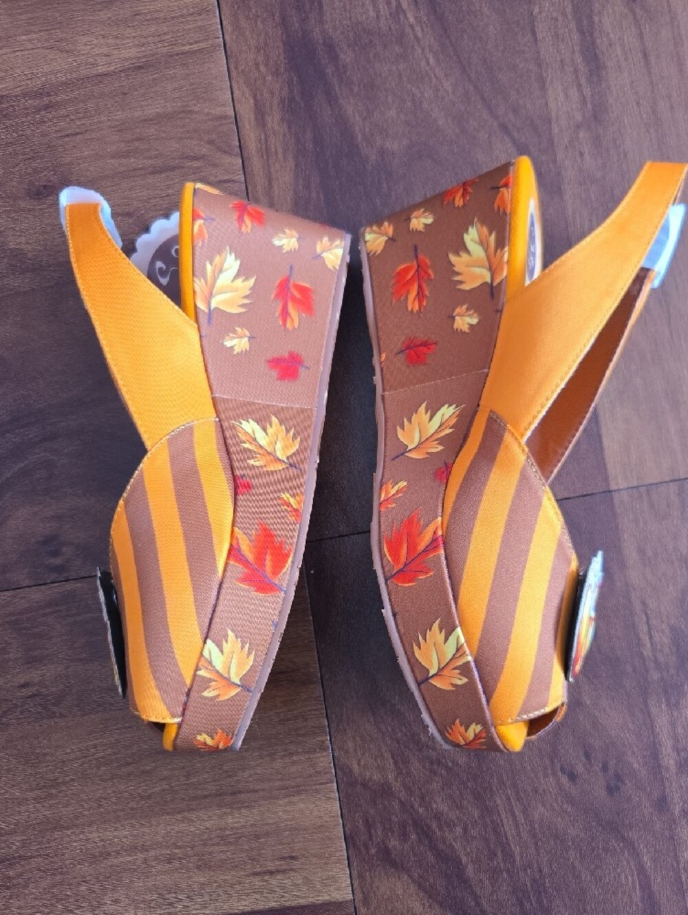 Hot Chocolate Design Orange Striped Fall Slingback Wedges Sz 38/8 - Picture 4 of 6